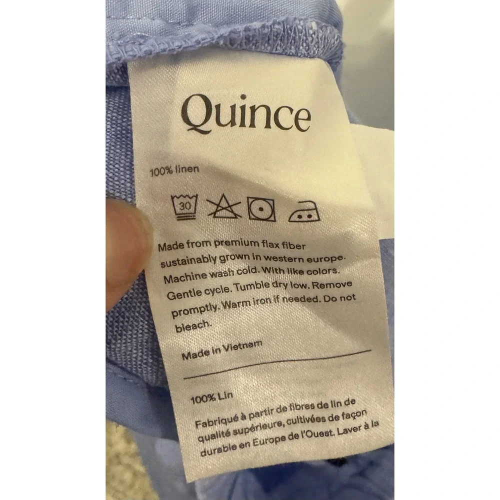 Quince 100% European Linen Pants French Blue Straight Leg Elastic Waist Large